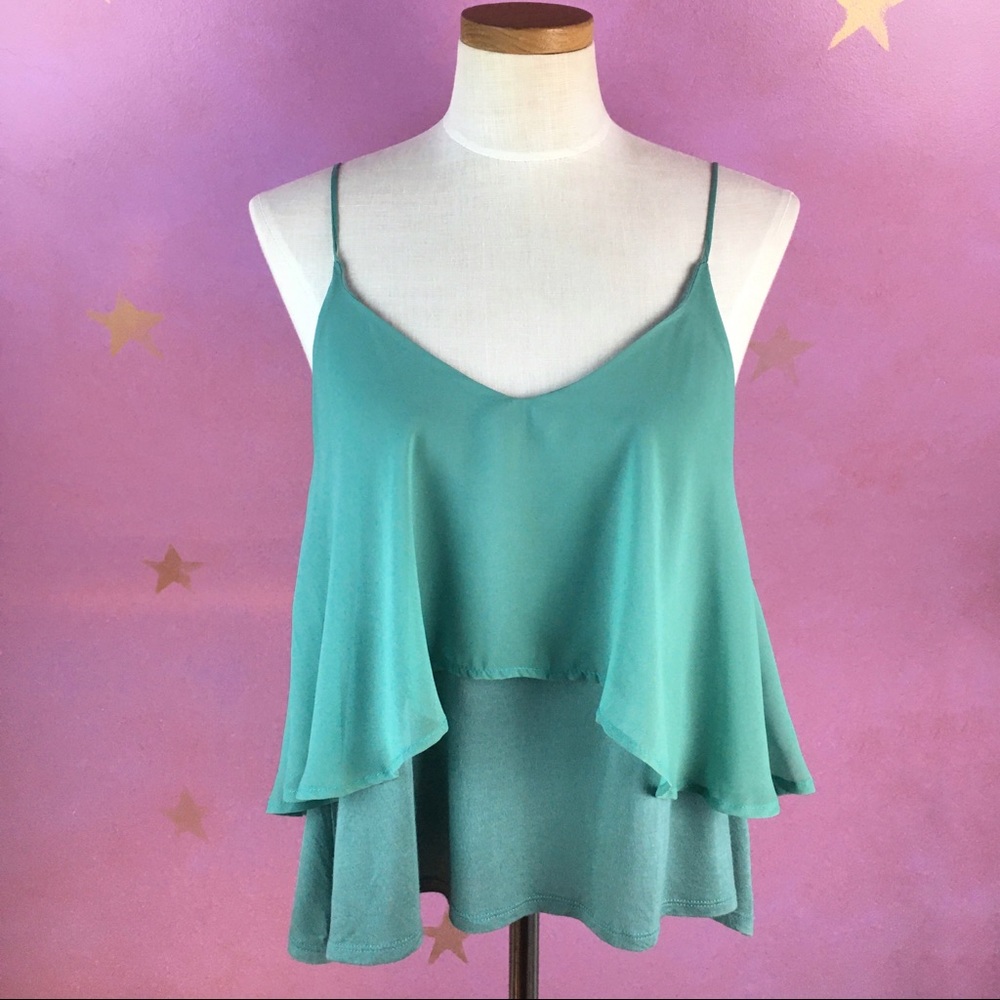 URBAN OUTFITTERS SPARKLE AND FADE CAMI TEAL LARGE